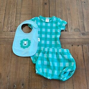 Seed green plaid set with lion bib